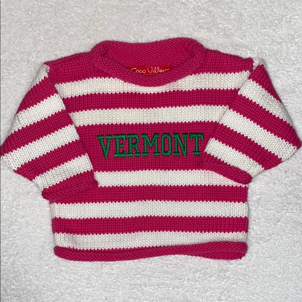 Coco Villa Vermont embroidered Striped Pink and White cotton Sweater 6m